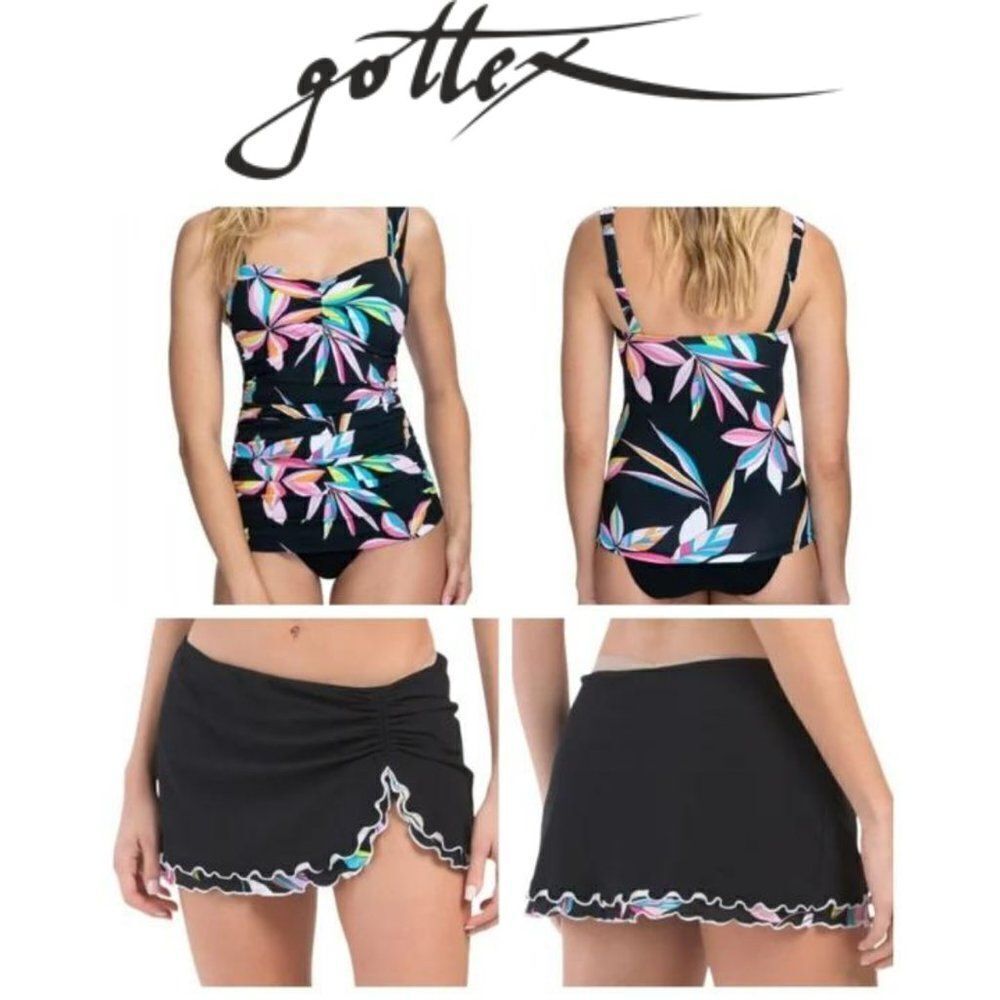 Profile by Gottex Paparazzi Tankini Top 34D Cup& lettuce swim skirt bott…